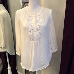 Kate Spade Cream Silk 3/4 Sleeve Lace Top Size Small